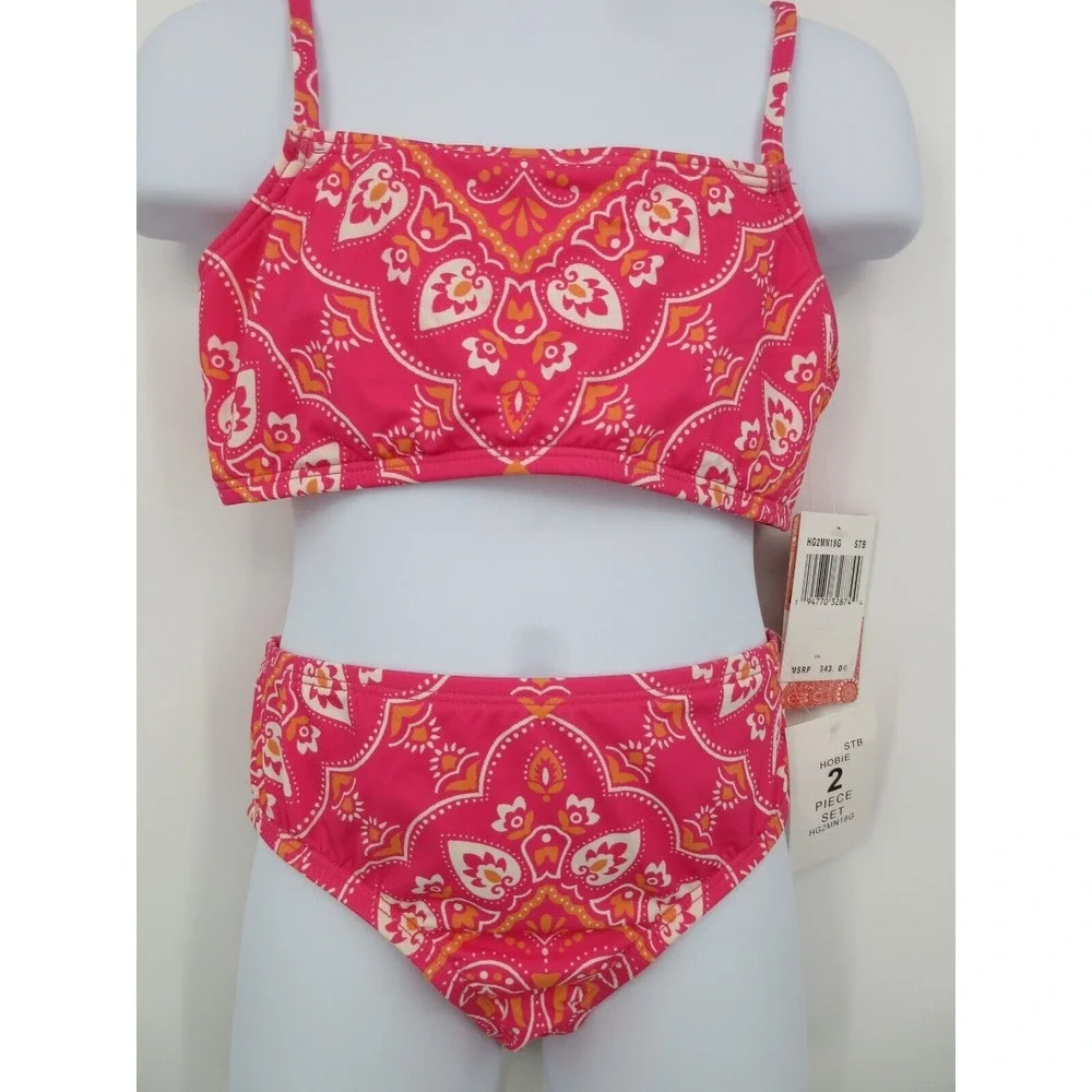 HOBIE GIRLS‎ BANDANA 2 PIECE BIKINI SWIMSUIT Girl's Size 10 PINK